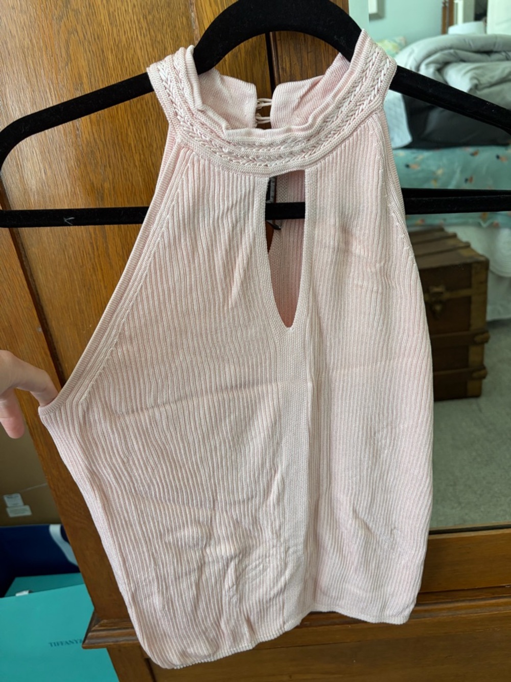 White House Black Market Light Pink Ribbed Halter Top